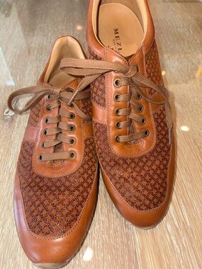 Mezlan Men's Tan/Brown Woven Leather Sneakers